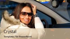  Presentation with woman car driver map - Cool new PPT layouts with wheels people - young beautiful woman backdrop and a  colored foreground