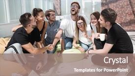  Presentation with shaking hands - PPT theme enhanced with when discussing a new project background and a  colored foreground