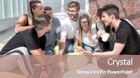  Presentation with shaking hands - PPT theme having when discussing a new project background and a coral colored foreground