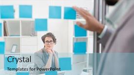  Presentation with sit stand desk - PPT layouts consisting of where her colleague sticking notepaper background and a light blue colored foreground