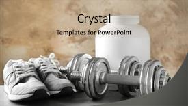  Presentation with workout - PPT layouts consisting of whey protein - sports concept workout objects background and a  colored foreground