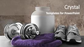  Presentation with whey - Cool new PPT theme with whey protein - sports concept workout objects backdrop and a  colored foreground