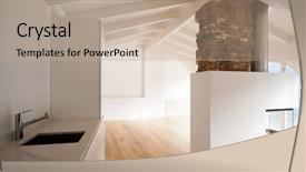  Presentation with apartment - Colorful PPT theme enhanced with modern renovated apartment with a large fireplace in the middle of the room which makes the ambieme more comforting backdrop and a coral colored foreground