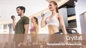  Presentation with three - Cool new PPT theme with while alternating dumbbell bicep curl backdrop and a coral colored foreground