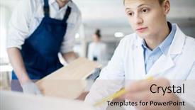  Presentation with data analyst - Slides featuring while analyzing data by workplace background and a  colored foreground