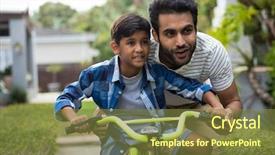  Presentation with father - PPT theme with while assisting son for cycling background and a tawny brown colored foreground