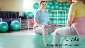  Presentation with gym - Beautiful PPT layouts featuring while both sitting on fitball backdrop and a  colored foreground