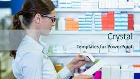  Presentation with hospital pharmacy - PPT layouts with while checking medicine in pharmacy background and a sky blue colored foreground