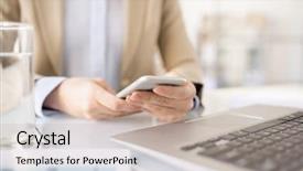  Presentation with desk - Slide set consisting of while checking messages in messenger background and a mint green colored foreground