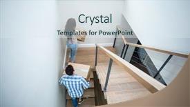  Presentation with cardboard - PPT theme with while climbing steps of building background and a sky blue colored foreground