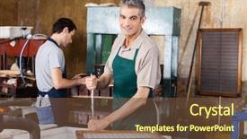  Presentation with pulp paper - PPT layouts enhanced with while coworker using press machine background and a tawny brown colored foreground