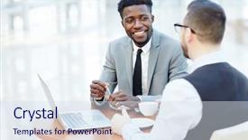  Presentation with african american meeting - Amazing PPT theme having while discussing deal with partner backdrop and a sky blue colored foreground