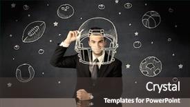  Presentation with successful person - PPT theme featuring while drawing helmet and ball background and a dark gray colored foreground
