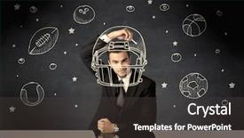  Presentation with successful person - Slides enhanced with while drawing helmet and ball background and a dark gray colored foreground