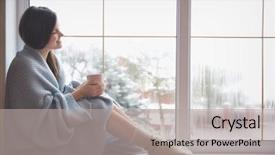  Presentation with tea - Slides enhanced with while drinking tea near window background and a light gray colored foreground