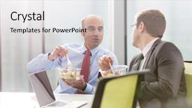  Presentation with colleague farewell - Audience pleasing PPT theme consisting of while eating lunch in boardroom backdrop and a  colored foreground