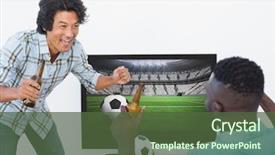  Presentation with football - Colorful presentation enhanced with while having beer against white backdrop and a tawny brown colored foreground