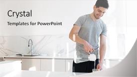  Presentation with water cup - Audience pleasing PPT theme consisting of while having breakfast in morning backdrop and a white colored foreground