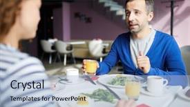  Presentation with entrepreneur risk - Cool new PPT theme with while having breakfast with investor backdrop and a light blue colored foreground