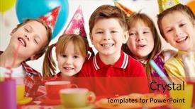  Presentation with kids birthday - Slides with while having fun at birthday background and a red colored foreground
