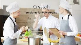  Presentation with chef - Slide set with while his trainees making notes background and a soft green colored foreground