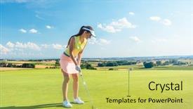  Presentation with club - PPT layouts with while holding a putter golf background and a yellow colored foreground