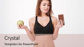  Presentation with fitness - Audience pleasing presentation theme consisting of while holding apple and chocolate backdrop and a coral colored foreground