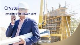  Presentation with walkie talkie - Cool new presentation theme with while holding blueprints at construction backdrop and a sky blue colored foreground