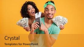  Presentation with african american black couple - Audience pleasing presentation consisting of while holding bunch of money backdrop and a gold colored foreground