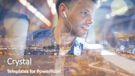  Presentation with man holding phone - Cool new presentation with while holding coffee in train backdrop and a coral colored foreground