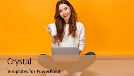  Presentation with tea cup - Beautiful presentation featuring while holding cup of tea backdrop and a yellow colored foreground