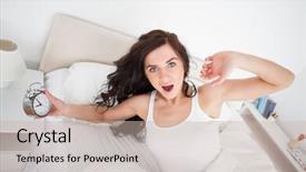  Presentation with alarm - Beautiful slide set featuring while holding her alarm clock backdrop and a  colored foreground
