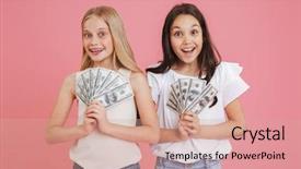  Presentation with rich - Cool new PPT layouts with while holding lots of money backdrop and a coral colored foreground