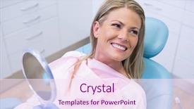  Presentation with work in clinic dental surgery - Presentation with while holding mirror at dental background and a pink colored foreground