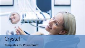  Presentation with patient and nurse holding hands - Theme having while holding mirror in dental background and a teal colored foreground