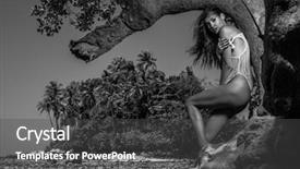  Presentation with black white tree - Slides with beautiful sensual woman posing while leaning agaiinst the tree branch over tropical island and summer sky background - black and white photography background and a dark gray colored foreground