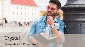  Presentation with reading - Theme with while leaning against a lighting background and a soft green colored foreground