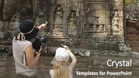  Presentation with daughter mother - Presentation with while looking at ancient temple background and a gray colored foreground
