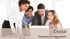  Presentation with ideas - Slide set enhanced with while looking at laptop computer background and a soft green colored foreground