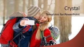  Presentation with vacation - PPT layouts having while making selfie on winter background and a coral colored foreground