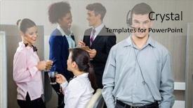  Presentation with hospital customer service - Beautiful PPT theme featuring while manager discussing with team backdrop and a light gray colored foreground