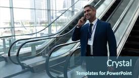  Presentation with front office - Presentation featuring while moving down on escalator background and a ocean colored foreground