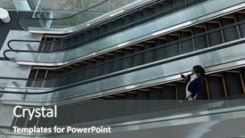  Presentation with race - Cool new slide deck with while moving down on escalator backdrop and a gray colored foreground