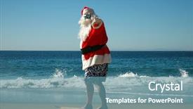  Presentation with santa - Slides with while on a beautiful beach background and a teal colored foreground