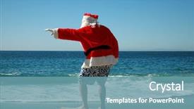  Presentation with santa - Theme featuring while on a beautiful beach background and a teal colored foreground