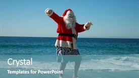  Presentation with santa claus holding scroll paper - Slides enhanced with while on a beautiful beach background and a teal colored foreground