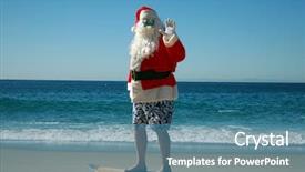  Presentation with santa - Cool new slides with while on a beautiful beach backdrop and a teal colored foreground