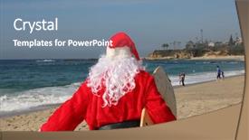  Presentation with santa claus and reindeers - Theme consisting of while on a beautiful beach background and a seafoam green colored foreground