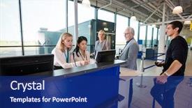  Presentation with passengers - Beautiful PPT theme featuring while passengers waiting in airport backdrop and a navy blue colored foreground