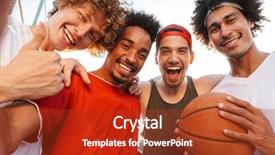  Presentation with sporty - PPT layouts consisting of while playing basketball at playground background and a crimson colored foreground